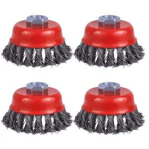 Wire Cup Brush for Angle , 4 Pack 3 inch Twisted Knotted Wire Brush for Grinders, 5/8 Inch-11 Threaded Arbor, for Heavy Cleaning Rust, Stripping and Abrasive