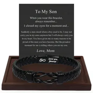 Eloria Jewelry B 1PC Unique Gift for Son, Birthday Gifts for Son from Mom Leather Bracelet, Leather Braided Bracelet, Knotted Bracelet Jewelry for Son from Dad, Bracelet for Daily Wear Gift for Son