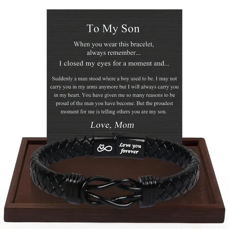 Eloria Jewelry B 1PC Unique Gift for Son, Birthday Gifts for Son from Mom Leather Bracelet, Leather Braided Bracelet, Knotted Bracelet Jewelry for Son from Dad, Bracelet for Daily Wear Gift for Son
