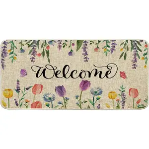 Welcome Lavender Doormat Indoor Seasonal Flower Floral Door Mats Non-Slip Entrance Mat for Home Entrance, Outside, Yard,, 17x36INCH