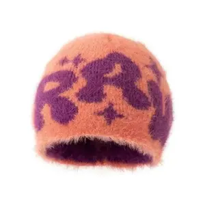 Unisex Knit Beanie Hat with Letter Jacquard - Soft Faux Fur Lining Warm Fashionable for All Occasions