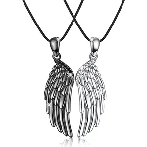 2 Pcs Exquisite Angel Wings Couple Necklace Pendant Clavicle Chain Gifts
