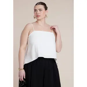 ELOQUII Women's Plus Size Cascading Linen Crop Top