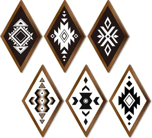 Ferraycle 6 Pcs Aztec Wall Decor Southwest Wall Art Farmhouse Rustic Bedroom Hanging Sign Boho Navajo Tribal Modern Geometric Vintage Home Decor for Bedroom Living Room Bathroom(Stylish Color)