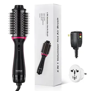 VEVOR Hair Blow Dryer Brush, 4 in 1 Ionic Hair Styler and Volumizer with Electroplated Titanium & 2.56" Ceramic Coating Oval Barrel, Dual Voltage 110V/240V Hot Air Styling Brush for Salon Home Travel
