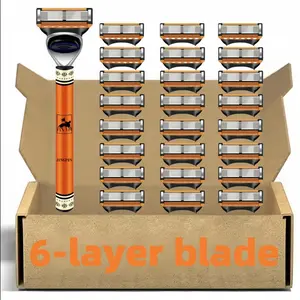 High-Quality Men's Six-Layer Safety Razor Set, 1 Handle + 24-48 Blades, Sharp Stainless Steel, Replaceable, Washable Body Shaving Tool