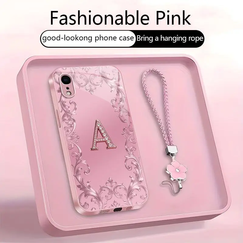 Suitable for [iPhone Xr] high-end women's phone case🥰，free four-leaf clover lanyard included—choose any one of the 26 letters. Drop-resistant and fingerprint-proof. YM99