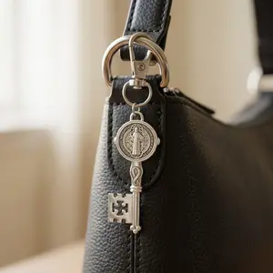 Religious Alloy Saint Benedict Keychain, Car Key Decoration, Bag Charm, Keychain For Bags, Backpack Pendant, Religious Accessory, Durable Design