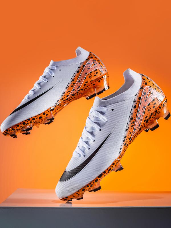 Parent-Child Leopard Print Soccer Shoes, Soccer Cleats, Breathable Knit Material, Professional Long Nails, Sporty Style, All Seasons