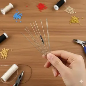 Rust-Proof Stainless Steel Beading Needles Set, Large Eye Jewelry DIY Stringing Tools Kit, Durable Anti-Break Design for Fine & Thick Threads Sewing, Essential Handmade Beading Supplies