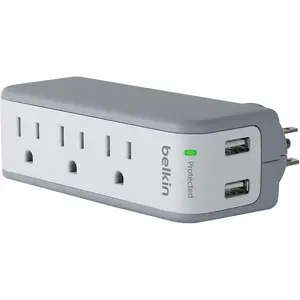 Belkin Wall Mount Surge Protector - 3 AC Multi Outlets & 2 USB Charger Ports - Heavy Duty Flat Rotating Plug for Home, Office, Travel, Computer Desktop & Phone Charging Brick (918 Joules)