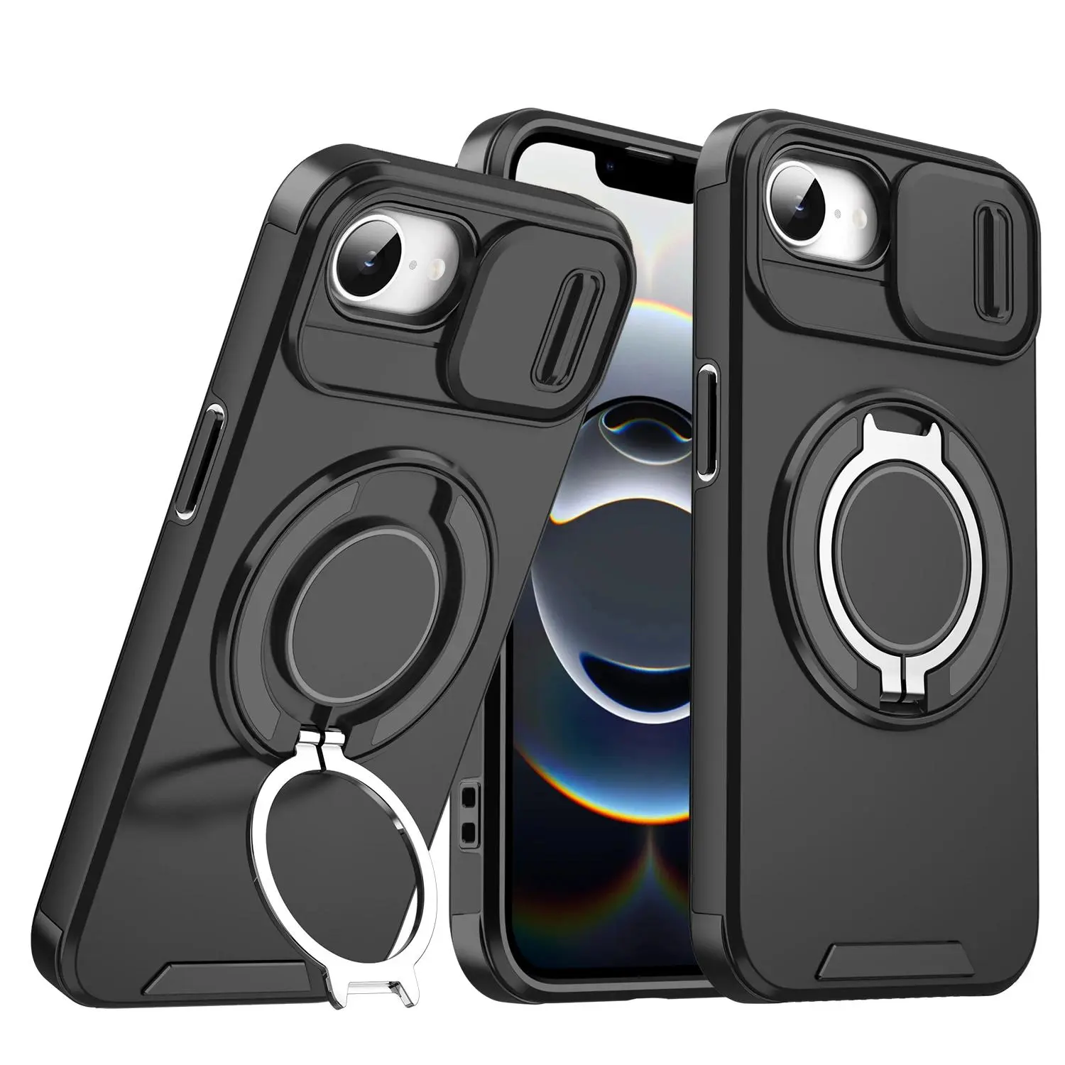 HAY Magnetic Ring Armor Phone Case with Slide Camera Lens Cover, Compatible with iPhone 16/16e/16 Plus/17/17e/17 Air/18 Pro/18 Pro Max, Supports MagSafe Wireless Charging (Mobile Phone Accessories), For Iphone 16 Plus