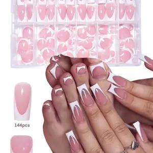 Gentle Pink French Ballet Style Adhesive Press-On Nails - 288pcs Set with Pure Shine and French Design, Suitable for All Women & Girls