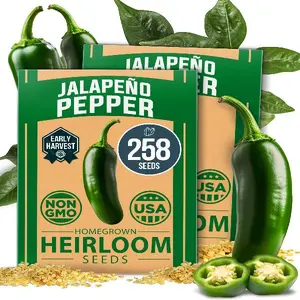 HOME GROWN Jalapeno Seeds, Early Pepper Variety - 2 Pack - High Germination, Non-GMO Heirloom Seeds - 258 Hot Pepper Seeds for Planting - Easy to Grow Jalapeno Seeds for Enthusiast (Capsicum annuum)