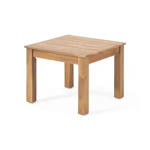 19.75*19.75*15 Inch Brown Acacia Wood Side Table, Minimalist Square Slat Top End Table, Durable Weather Resistant Hardwood Structure, Smooth Surface Classic Accent Furniture, Easy Assembly Multipurpose Outdoor Patio Garden Living Room Side Table