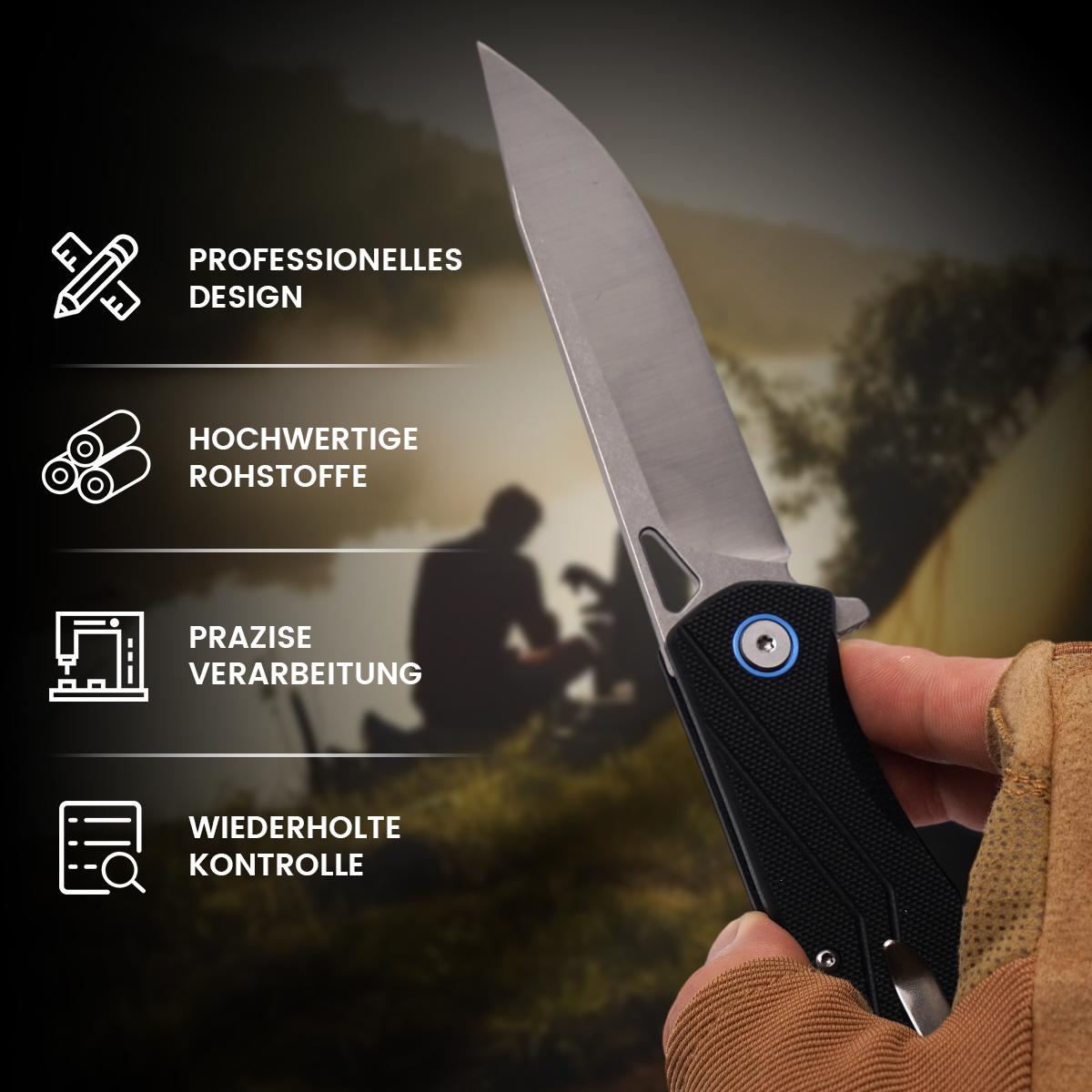 Outdoor Survival Folding Knife with Blue Accent，Premium EDC Folding Pocket Knife with G10 Handle, Ultimate Outdoor Survival Tool for Camping Hiking