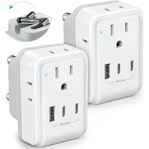 2 Pack South  Plug Adapter,  Foldable Type M Power Adaptor with 4 AC Outlets 3 USB Ports(2 USB C), Travel Essentials for  to Bhutan Namibia Nepal Malaysi
