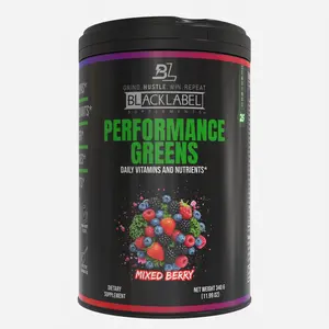 BlackLabel Performance Greens Daily Superfood & Multivitamin Blend Mixed Berry Flavor 25 Servings Powder for Energy Immune Support Digestive Health Optimum Fiber Supplement