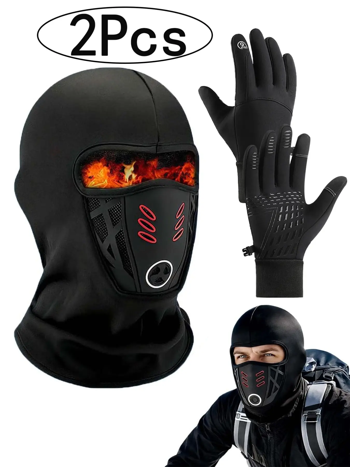 2Pcs-Winter Warm Waterproof Full Face Mask for Men, Thermal Ski Mask, Premium Ski Mask, Ski Balaclava, Face Cover Balaclava, Motorcycle Helmet Liner with Windproof Design, Protective Gear for Cold Weather Riding