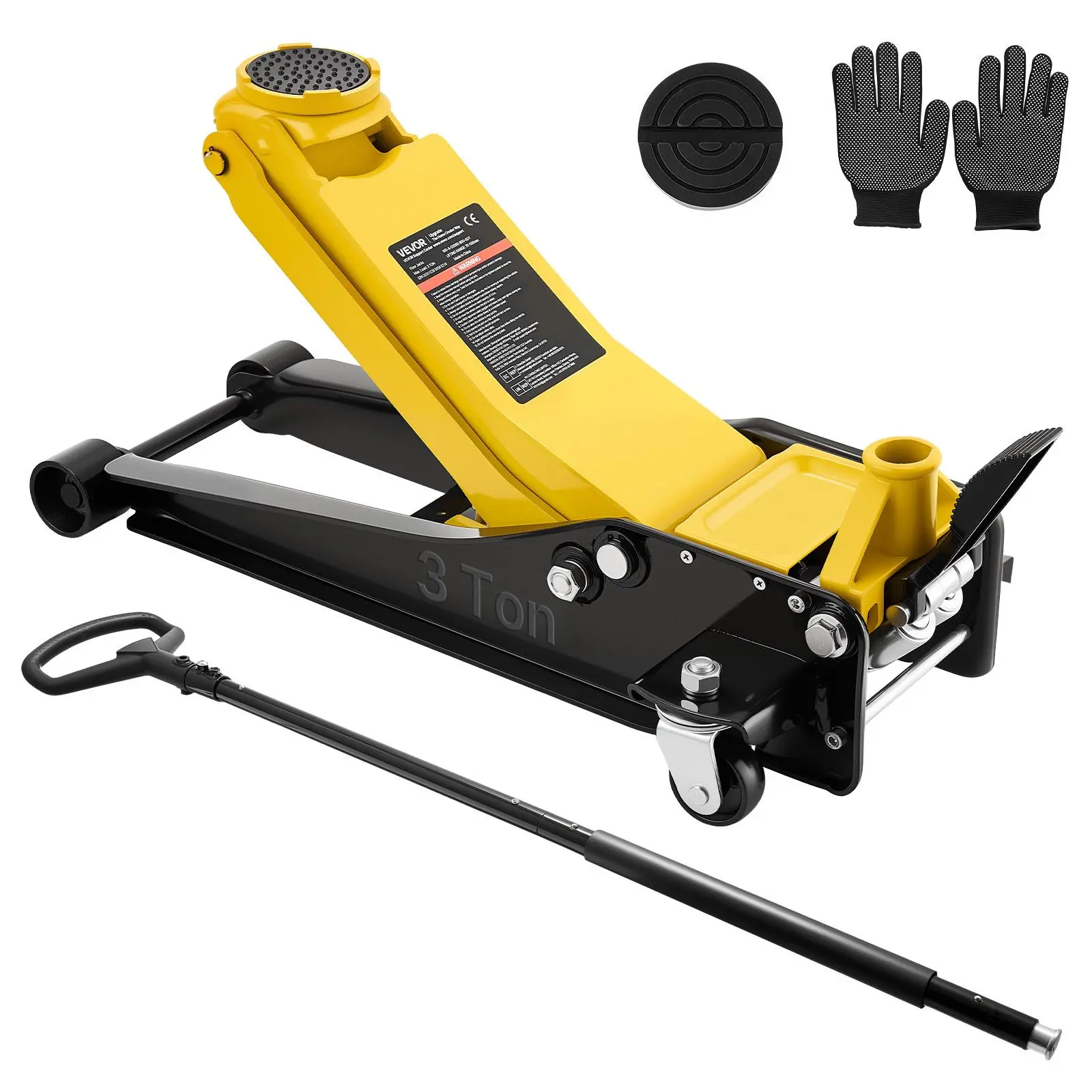 【BackToSchool】VEVOR Low Profile Floor Jack, 3 Ton (6614 lbs) Capacity, Steel Racing Floor Jack with Dual Pistons Quick Lift Pump & SUV Adapter, Hydraulic Trolley Car Lift for Sports Cars, Lifting Range 2.95"-19.7"