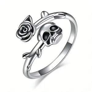 1 Gothic-style skull rose cuff ring, adjustable for a perfect fit, suitable for pairing with everyday outfits or as a trendy party accessory
