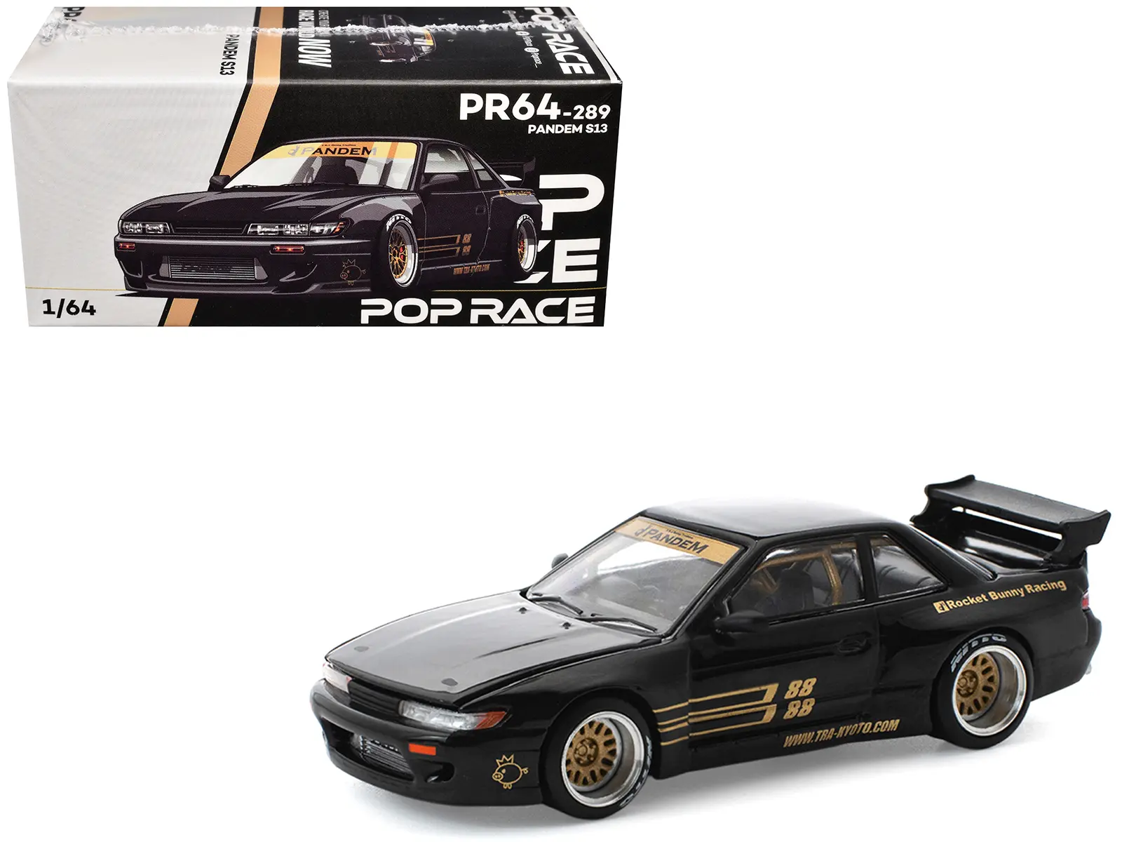 Pandem S13 RHD (Right Hand Drive) Black with Gold Accents 1/64 Die Cast Model Car by Pop Race