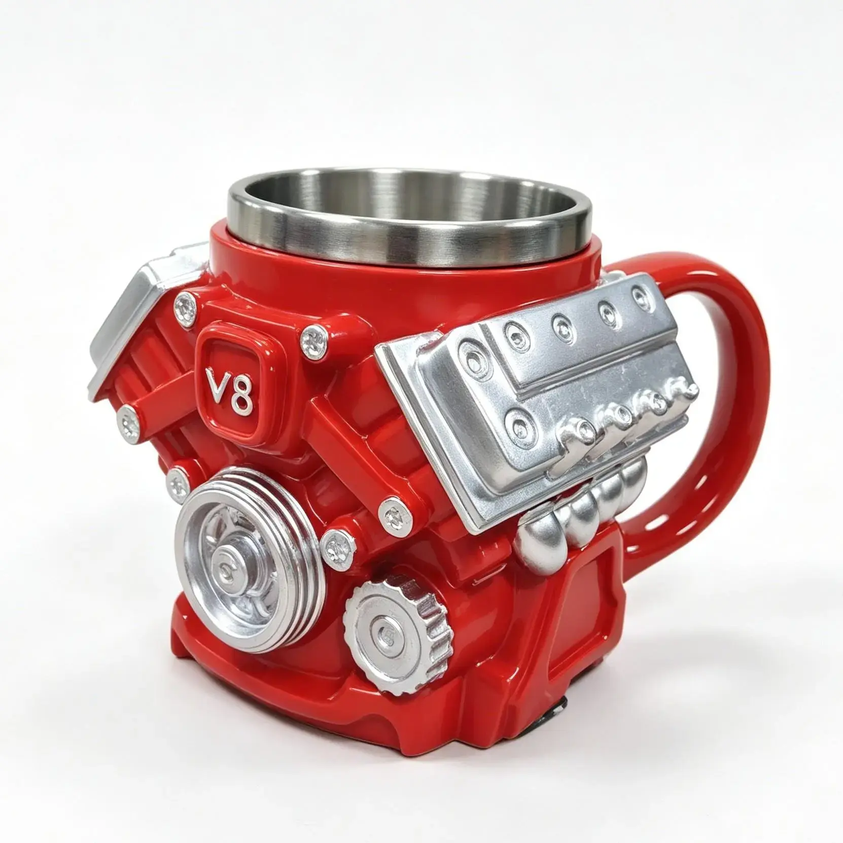 V8 Engine Coffee Cup - 1pc 10oz Personalized Stainless Steel Handcrafted Drinkware, Reusable Tea Cup, Unique Father's Day Gift for Car Enthusiasts, Coffee Cups, Reuse