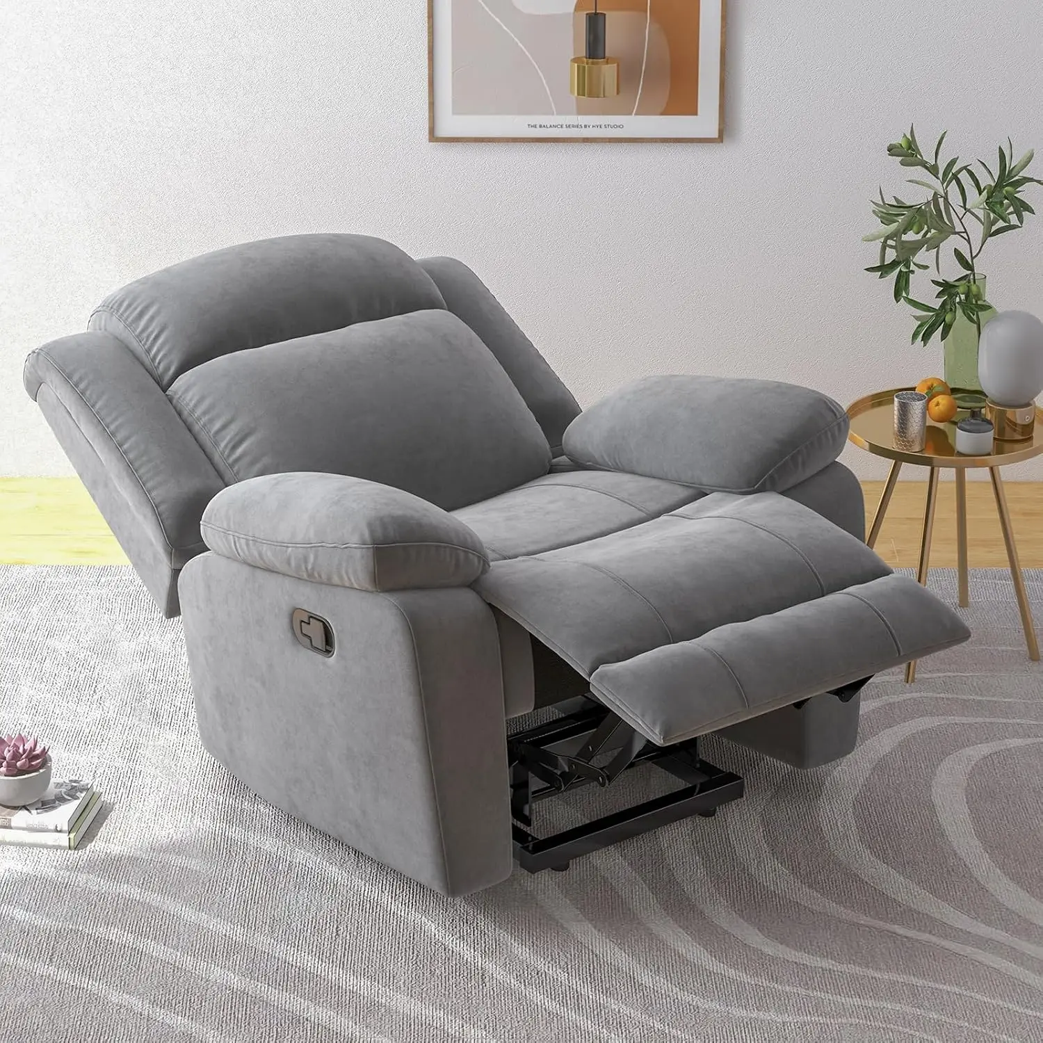 EBELLO 2Pcs Short Plush Upholstered Manual Rocker Recliner Chairs - Adjustable Reclining, Overstuffed Lumbar Support, Fixed Arms, Iron Frame, 350 lb+ Capacity, 37.5in(W)x38.5in(D)x39in(H), Assembly Required, Brown Living Room Furniture