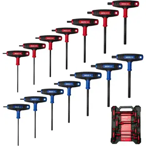 14 count T Handle Allen Wrench Set, Metric & SAE Hex Key Set, Long Arm Hex Key Wrench Set with Portable Organizer