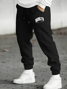 Men's Brooklyn Print Joggers - Blend Sweatpants with Brooklyn-Themed Text & Logo, Elastic Drawstring Waist, Lightweight