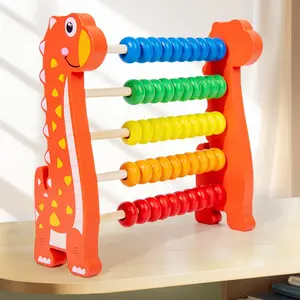 Dinosaur Wooden Five-Step Abacus, Montessori Math Learning Tool, Visual Learning Tools, Early Childhood Arithmetic Toy, Cognitive Development Gift for Kids Aged 3+