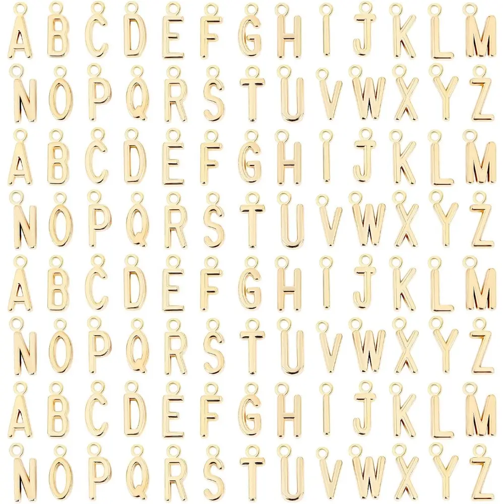 156Pcs Letter Charms Alphabet ABC Letter Charms Capital A-Z Charms DIY Bracelets Necklaces Charms with 200Pcs Open Jump Rings for Jewelry Making, KC Gold
