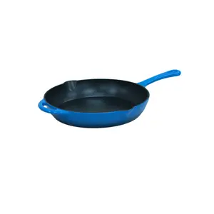 Cinnamon Home 12 Inch Enameled Cast Iron Round Skillet, Blue - Pans, Cookware