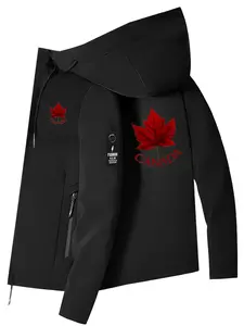 Casual Fashion Men's Canada Maple Leaf Printed Hooded Jacket for Daily Wear Outdoor Activities and Commuting