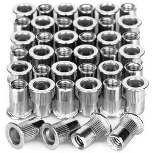 40 count 1/4"-20 Rivet Nuts Stainless Steel Threaded Insert Nut 1/4-20UNC Nutsert Rivnuts Flat  Knurled
