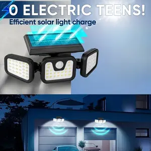 270° wide-angle solar outdoor light with 74 LED beads, three-head motion sensor light, 3000 lumens practical floodlight wall lamp with 3 modes. Suitable for lighting scenarios such as corridors, gardens, backyards, porches, etc.,summervibes