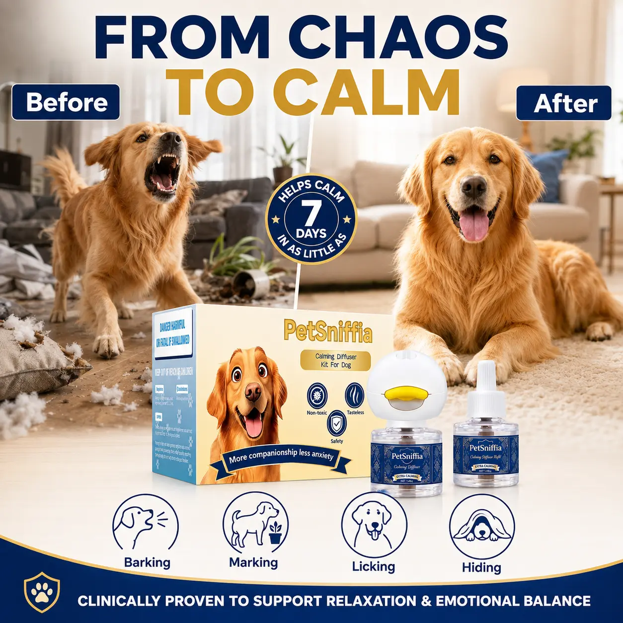 Dog Calming Scent Kit - Dual Diffuser for Home, 2 Plug-In Units with 4 Refills for Indoor Pet Areas, Pet Healthcare Home Fragrance Products
