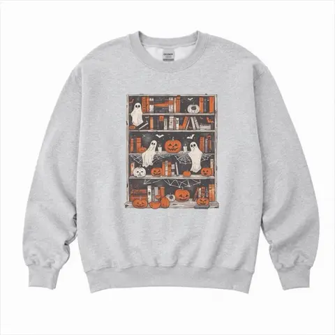 Ghost Bookcase Sweatshirt - Ash Grey Comfy Aesthetic