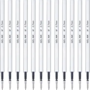 Black Gel Pens Refills, 12 Pack Retractable Gel Ink Pen Refills Bulk, Medium Point 0.7mm Tip Smooth Writing Quick Dry Gel Pen Refills for Journaling Writing School Office Supplies (12 Black 0.7mm)