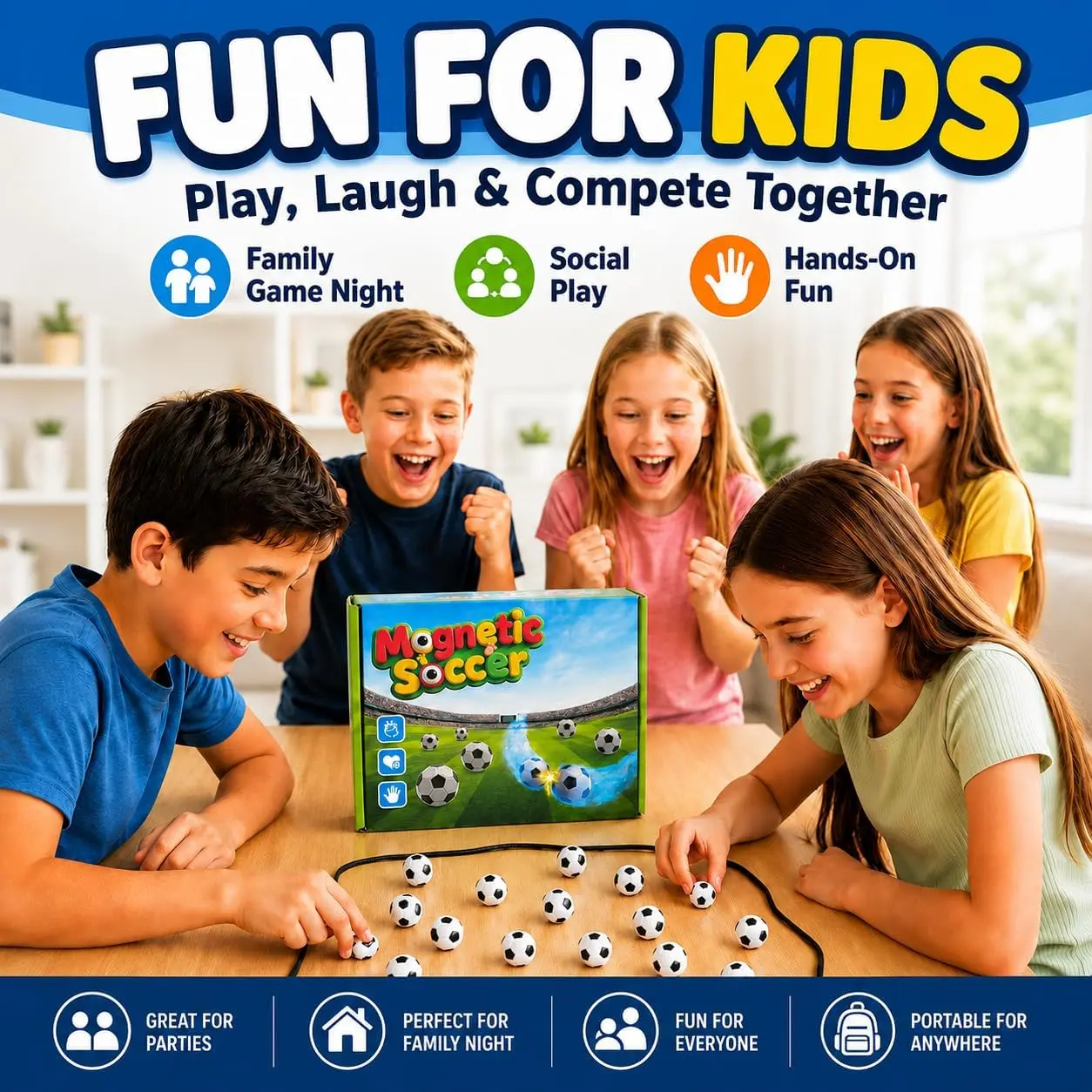 Magnetic Soccer Chess Game for Kids, Teens & Adults - Fast-Paced Strategy Board Game for Family Game Night, Party & Classroom | Portable Indoor Travel Tabletop Game | Birthday Gift for Boys Girls Soccer Fans | 20 Magnets, Rope & Travel Bag | Ages 8+