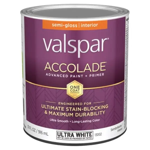 212 MAIN Valspar 1 qt. Accolade Acrylic Latex Ultra Satin Sheen All-Purpose Interior Wall Paint - White, Mildew Resist, Stain Blocker, Indoor Use, Indooruse, Mildewresist