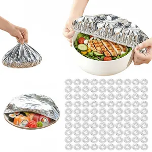 2026 New 50/100 Pcs Reusable Aluminum Foil Food Covers - Food-Adjustable Size Preserving Film, Suitable for Bowls And Plates, Seals And Insulates, Microwave And Oven Safe, Keeps Food Warm & Fresh, Perfect for Kitchen, Parties, Picnics, BBQ