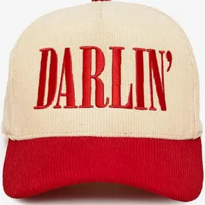 Darlin' Baseball Cap - Red and Beige Color Block Design with Embroidered Text, Adjustable Fit, Ideal for Casual Wear