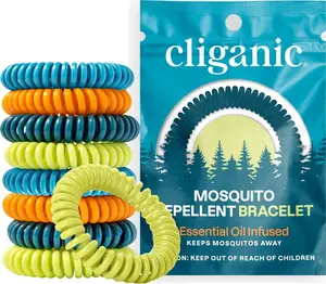 Cliganic Mosquito Repellent Bracelets 10 Pack DEET-Free Essential Oil Infused Individually Wrapped Bands for Outdoor Protection
