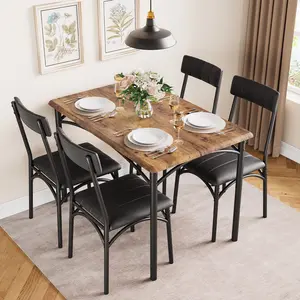 Garvee Dining Table Set for 4, Modern Kitchen Dining Table with Upholstered Chairs, 5-Pieces Space Saving Furniture for Apartment Small Spaces,Brown