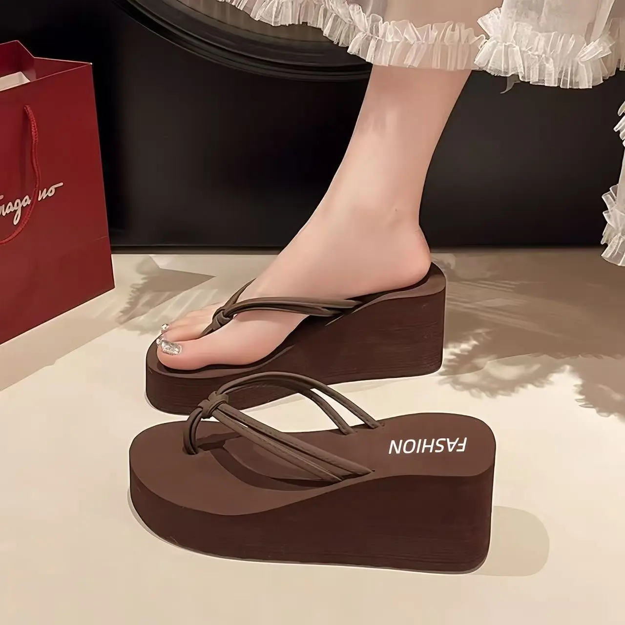 Women's EVA High Wedge Platform Flip Flop Shoes - Fashion Sandals, EVA Flipflop Footwear, Flip Flop Slides, Platform Sandals, Lightweight Height-Boost, Non-Slip Thick Sole, Minimalist Slip-On Thong, Soft Cushioned Insole, Ideal for Summer Beach, Vacations