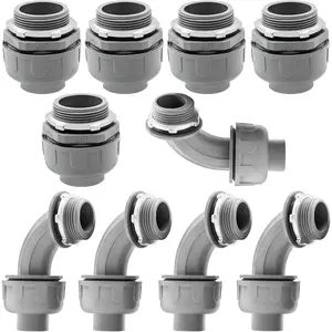 10 Pack 2 Inch Liquid Tight Connectors - PVC Electrical Conduit Fittings, Straight, 90 and 180  Non-Metallic Flexible Connectors for , Bathroom, and Kitchen, Gray