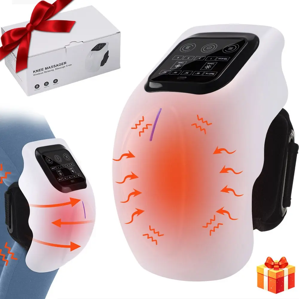 Wireless Heated Knee Massager, Knee Pain Tool, 4 Heating Levels, 4 Vibration Modes, Red Light Hot Compress Knee Support Belt, Shoulder and Elbow Use, with LED Display, Relaxation Holiday Gift