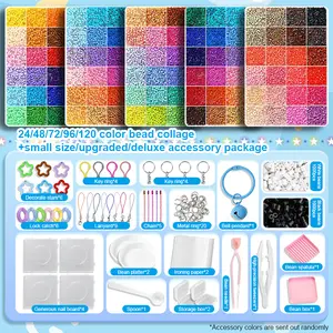 DIY Craft Beads Kit 24/48/72/96/120 Colors, Pixel Puzzle Beads for Kids & Teens, Includes Pegboards, Tweezers, Ironing Paper, Storage Trays, Perfect for Birthday Gifts, Party Crafts & Handmade DIY