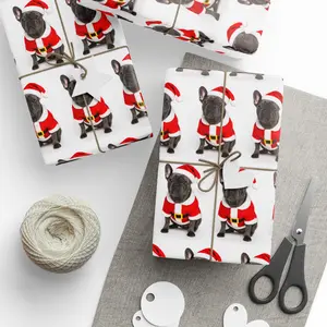 Santa Frenchie Wrapping Paper | French Bulldog Holiday Gift Wrap